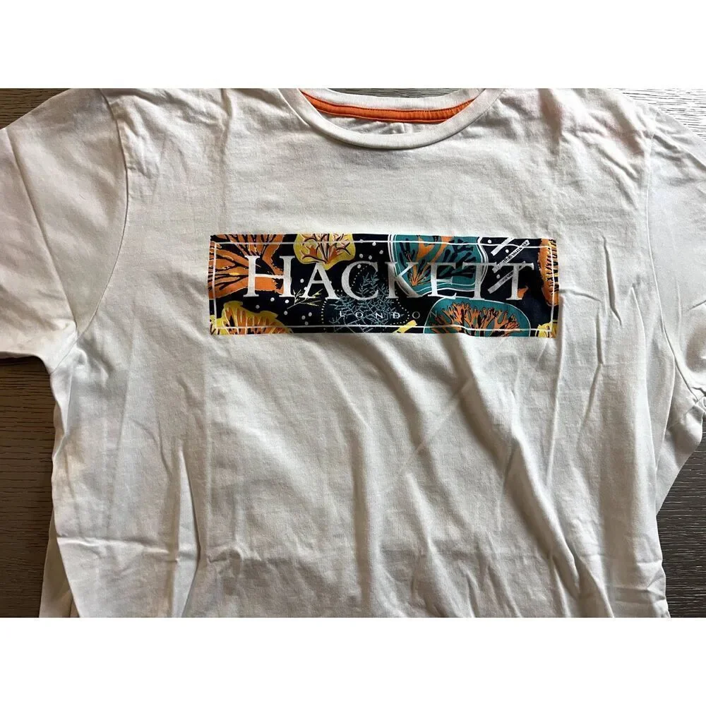 Hackett London Men’s Seaweed Print Tee T-Shirt White Size Large - Picture 2 of 5